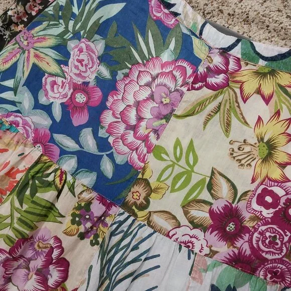 3594 Size Medium Sacred Threads Baby Doll Top in Pink and Green Print. - Picture 6 of 8